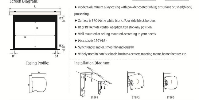 120'' Office Electric Screen Wall/ Ceiling Projector Screen Projection Screen In  Meeting Room, Training Center